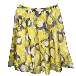 Jon by Teri Jon Silk Pleated Skirt Abstract Yellow Artsy Print Size 10